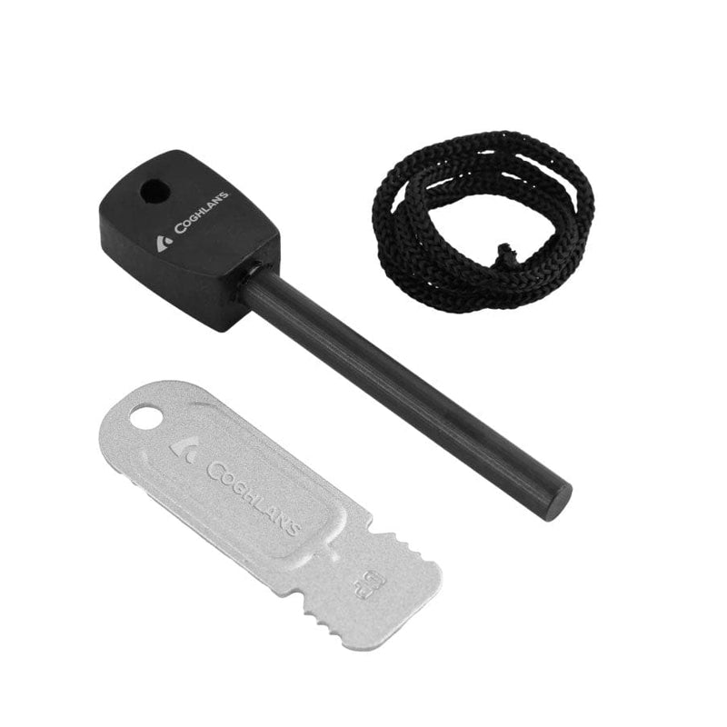 Load image into Gallery viewer, Coghlan's fire starter kit with fire striker, fire steel, and rope on a white background