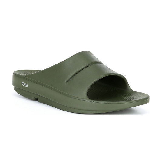 Oofos OOahh Slide sandal with a slip-on design, featuring the brand's logo on the strap.