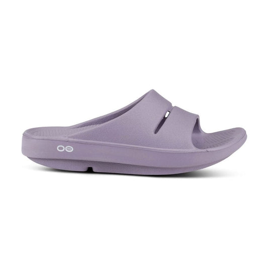 Oofos OOahh Slide sandal with a slip-on design, featuring the brand's logo on the strap.