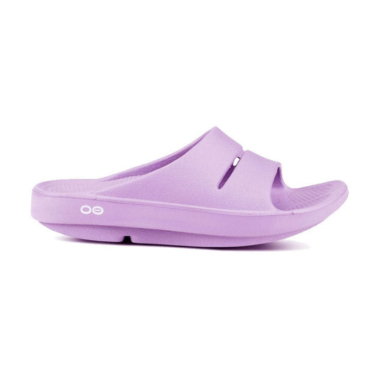 Oofos OOahh Slide sandal with a slip-on design, featuring the brand's logo on the strap.