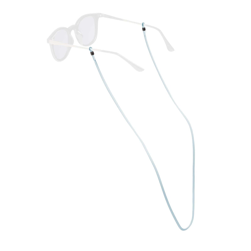 Load image into Gallery viewer, White sunglasses with a long, thin white strap hanging from the temples, shown against a solid white background.