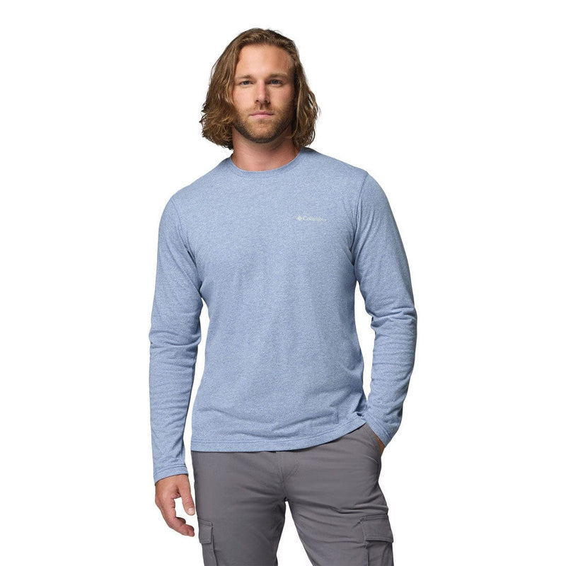Load image into Gallery viewer, Man wearing a blue long-sleeve shirt and gray pants on a white background