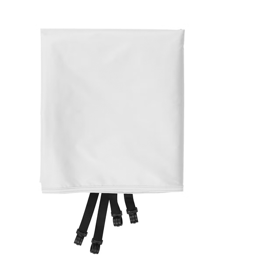 White towel with black straps on a white background