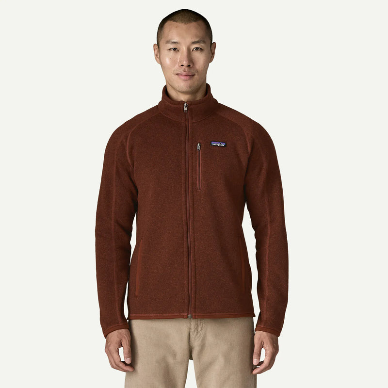 Load image into Gallery viewer, Man wearing a brown fleece jacket with a visible brand logo on a white background