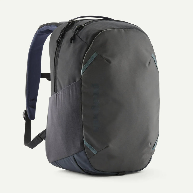 Load image into Gallery viewer, Gray Patagonia backpack with blue accents on a white background
