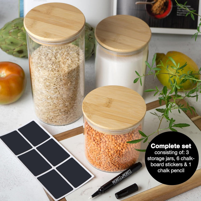 Load image into Gallery viewer, 6 Glass Storage Jars with Lids, Includes Chalkboard Stickers and Chalk Pen by Moritz & Moritz