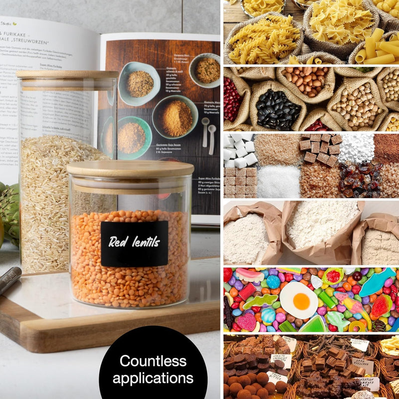 Load image into Gallery viewer, 6 Glass Storage Jars with Lids, Includes Chalkboard Stickers and Chalk Pen by Moritz & Moritz