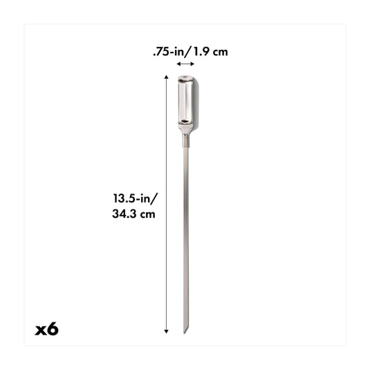 Measurement chart of a metal needle with dimensions labeled on a white background