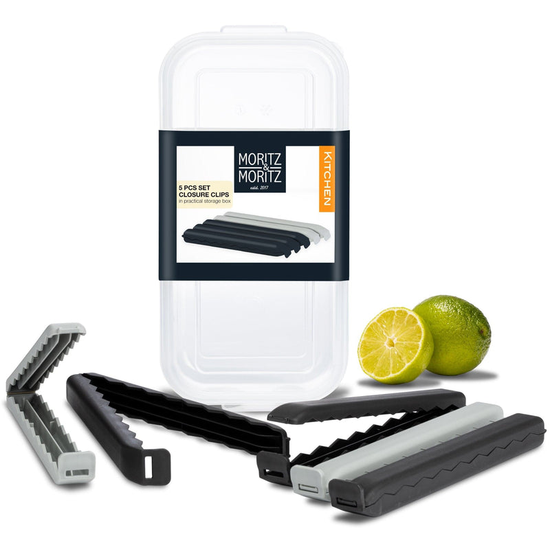 Load image into Gallery viewer, 5 Large Bag Clips in Clear Box (Black) by Moritz & Moritz