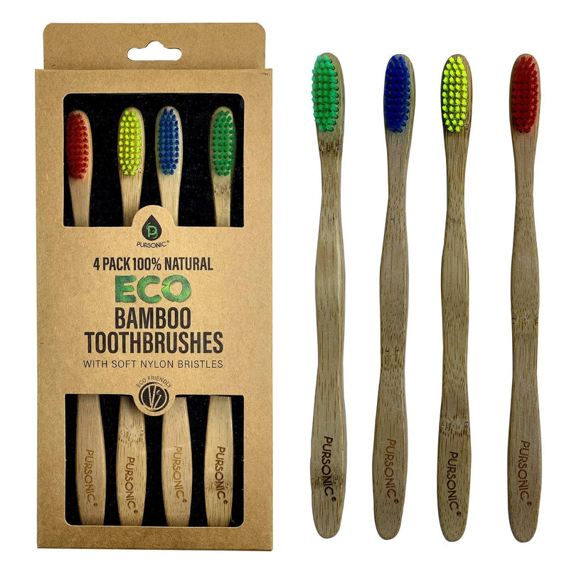 Load image into Gallery viewer, 100% Natural Eco Bamboo Toothbrushes (4 pack) by Pursonic