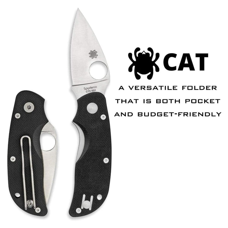 Load image into Gallery viewer, Spyderco Cat Black G-10 Plain Edge