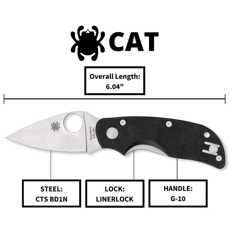 Load image into Gallery viewer, Spyderco Cat Black G-10 Plain Edge