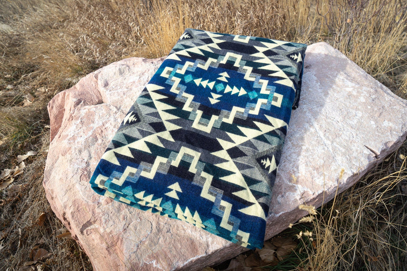 Load image into Gallery viewer, Andean Alpaca Wool Blanket - Blue Chakana by Alpaca Threadz