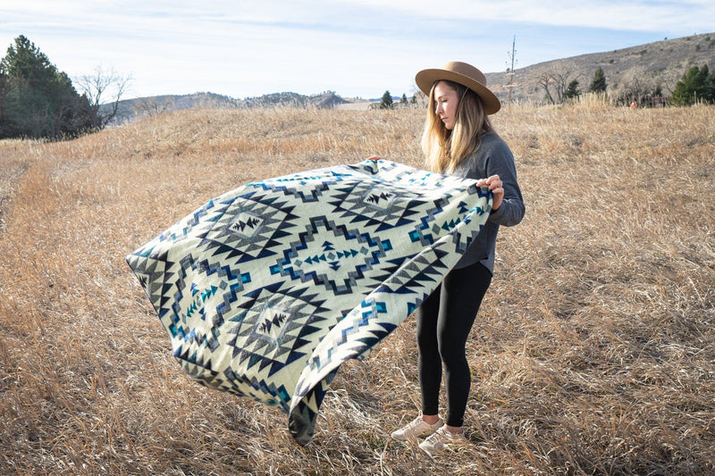 Load image into Gallery viewer, Andean Alpaca Wool Blanket - Blue Chakana by Alpaca Threadz
