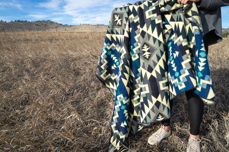 Load image into Gallery viewer, Andean Alpaca Wool Blanket - Blue Chakana by Alpaca Threadz