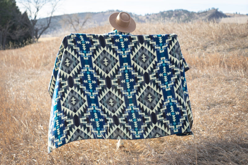 Load image into Gallery viewer, Andean Alpaca Wool Blanket - Blue Chakana by Alpaca Threadz
