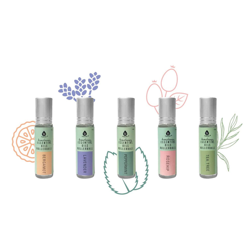 Load image into Gallery viewer, Aromatherapy Essential Oils Rollerballs (Bergamot, Lavender, Peppermint, Rosehip, Tea Tree) by Pursonic