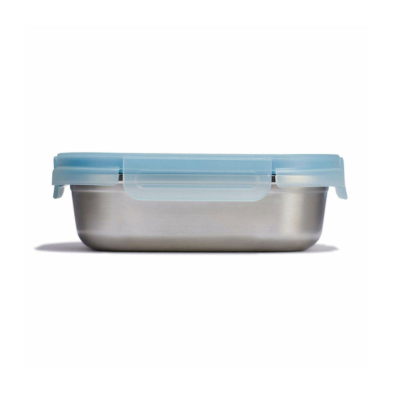 Load image into Gallery viewer, Stainless steel food container with a blue lid on a white background