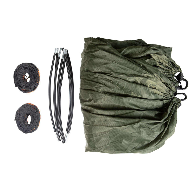Load image into Gallery viewer, Lightweight hammock with mosquito net, tear-resistant ripstop material, includes transport bag, straps, and tent poles.