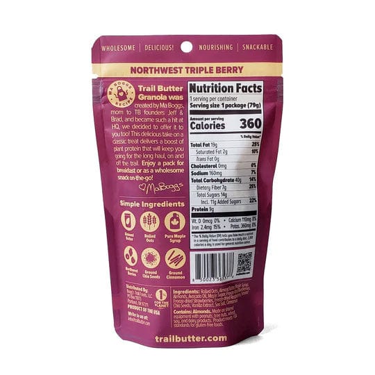 Load image into Gallery viewer, Trail Butter Triple Berry Almond Butter Granola - Lil' Crunch 2.8 oz Bag