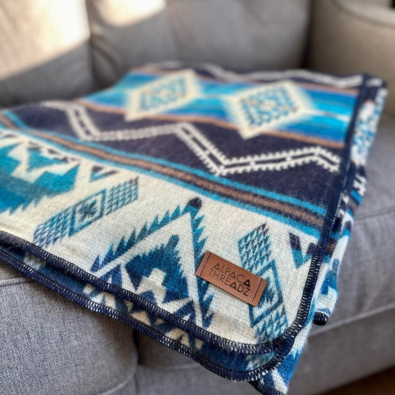 Load image into Gallery viewer, Andean Alpaca Wool Blanket - Cobalt Blue by Alpaca Threadz