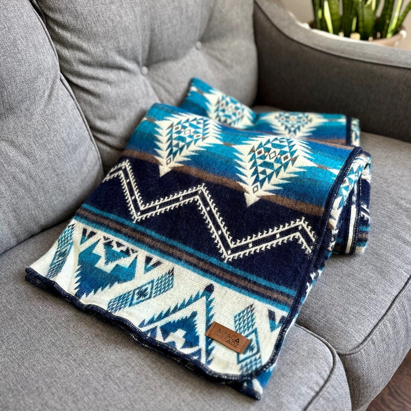 Load image into Gallery viewer, Andean Alpaca Wool Blanket - Cobalt Blue by Alpaca Threadz