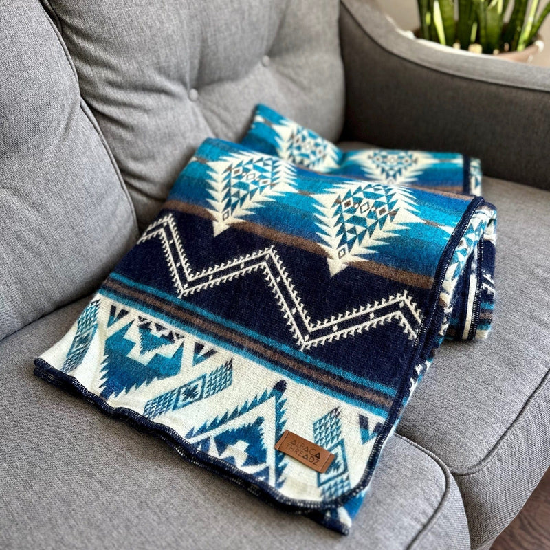 Load image into Gallery viewer, Andean Alpaca Wool Blanket - Cobalt Blue by Alpaca Threadz
