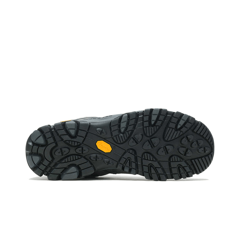 Load image into Gallery viewer, Black hiking boot sole with orange label on a white background