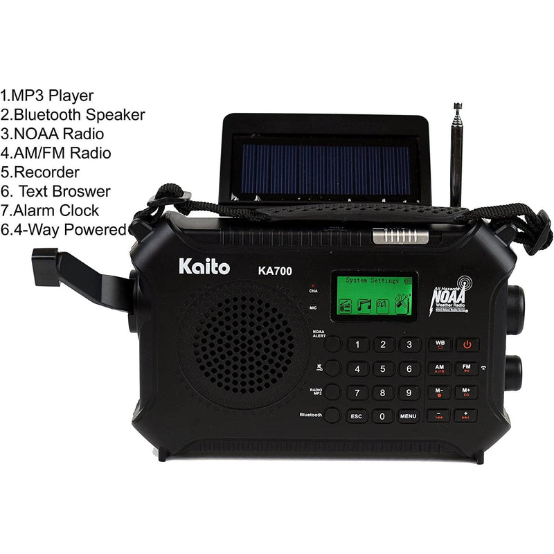 Load image into Gallery viewer, Kaito KA700 Voyager AM/FM NOAA Weather Radio Recorder with Bluetooth, Dynamo & Solar