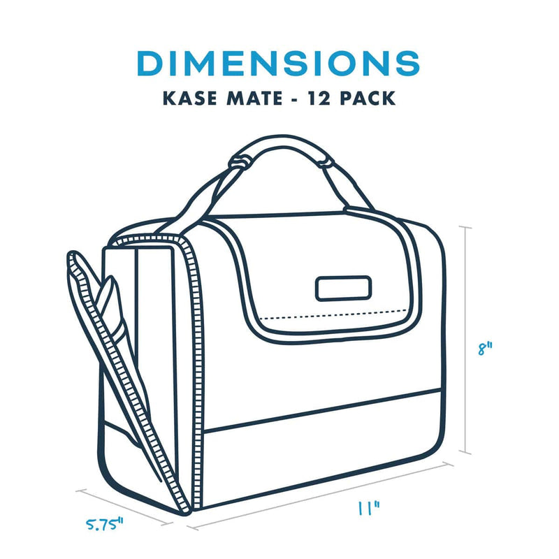 Load image into Gallery viewer, Outline of a Kase Mate 12-pack bag with dimensions on a white background