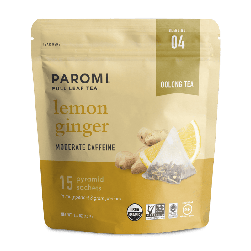 Load image into Gallery viewer, Organic Lemon Ginger Oolong Tea, Full Leaf, in Pyramid Tea Bags by Paromi Tea