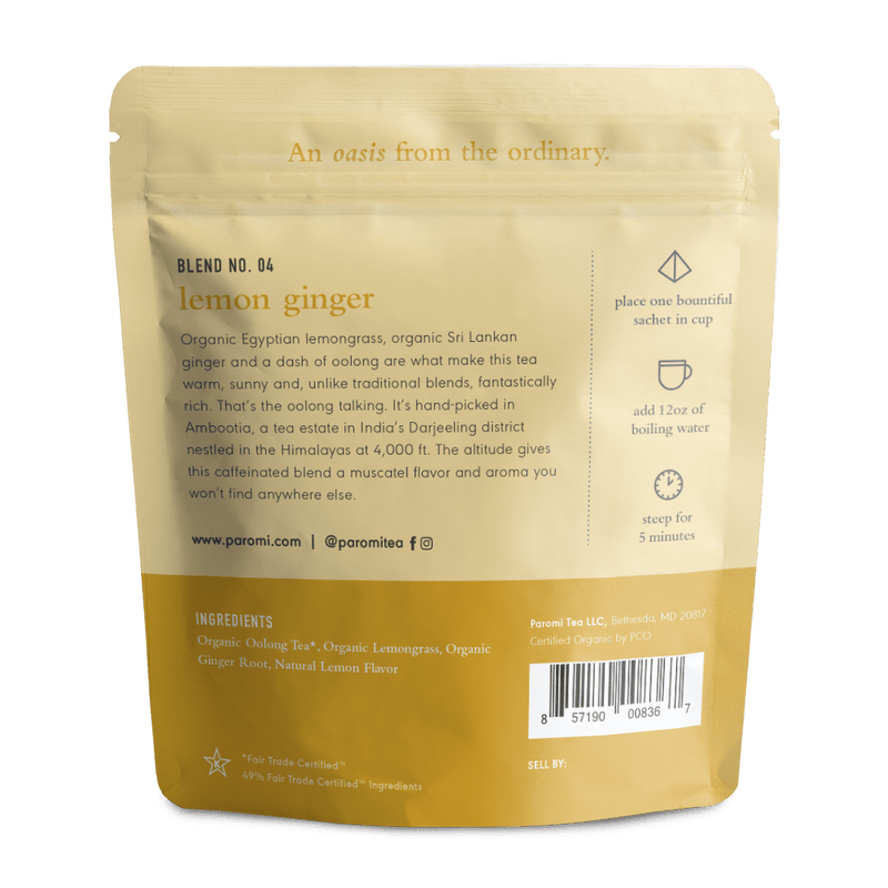 Load image into Gallery viewer, Organic Lemon Ginger Oolong Tea, Full Leaf, in Pyramid Tea Bags by Paromi Tea