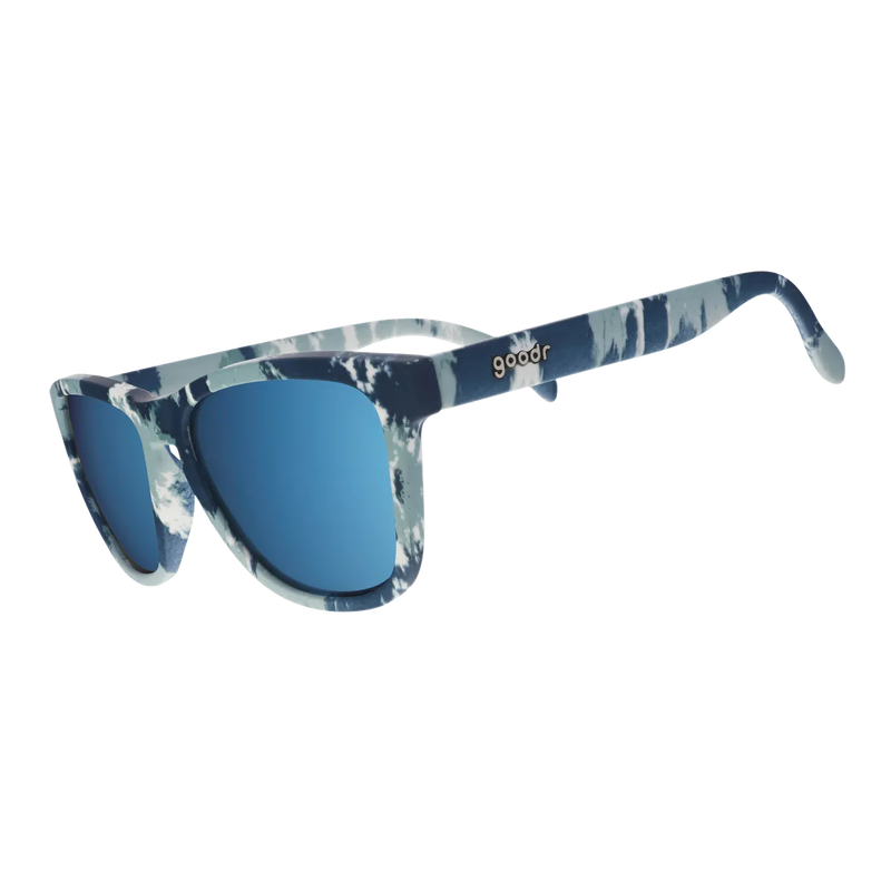 Load image into Gallery viewer, Sunglasses with blue lenses and white frame on a white background