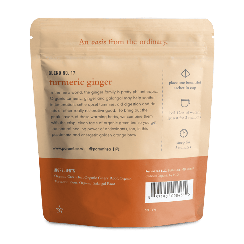 Load image into Gallery viewer, Organic Turmeric Ginger Green Tea, Full Leaf, in Pyramid Tea Bags by Paromi Tea