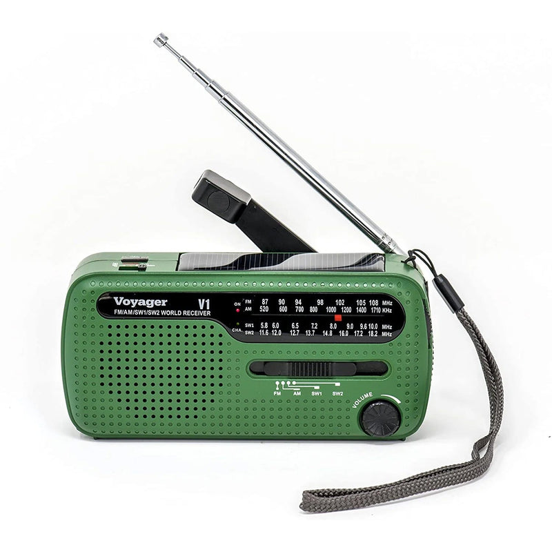 Load image into Gallery viewer, Kaito V1 Voyager Solar/Dynamo AM/FM/SW Emergency Radio with Cell Phone Charger and 3-LED Flashlight, Green