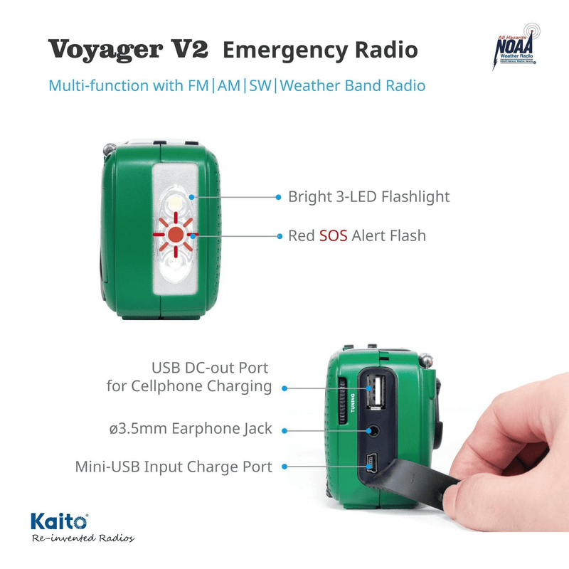 Load image into Gallery viewer, Voyager V2 Emergency Radio with features highlighted on a white background