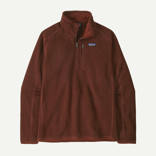 Brown fleece pullover with a brand logo on a white background
