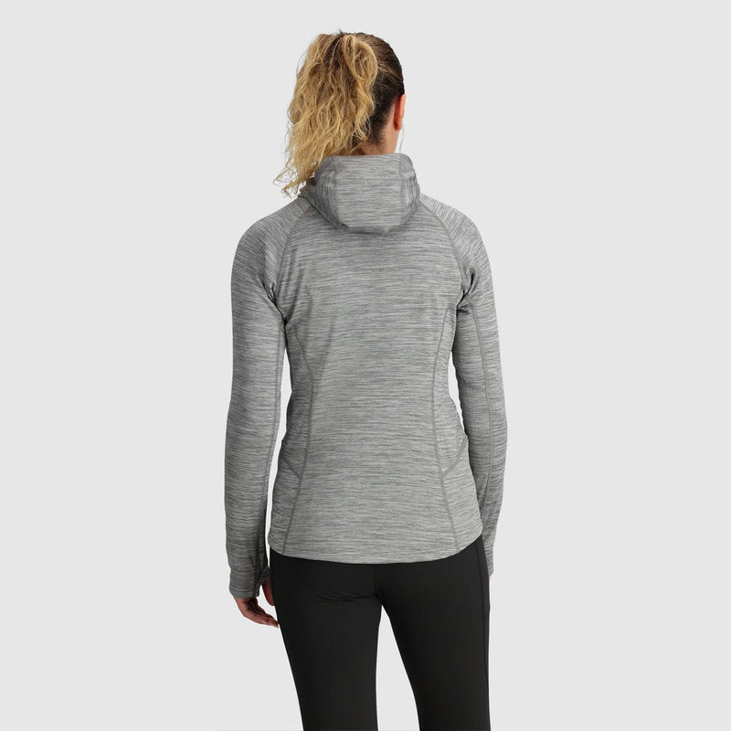 Load image into Gallery viewer, Person wearing a gray hooded jacket on a light gray background