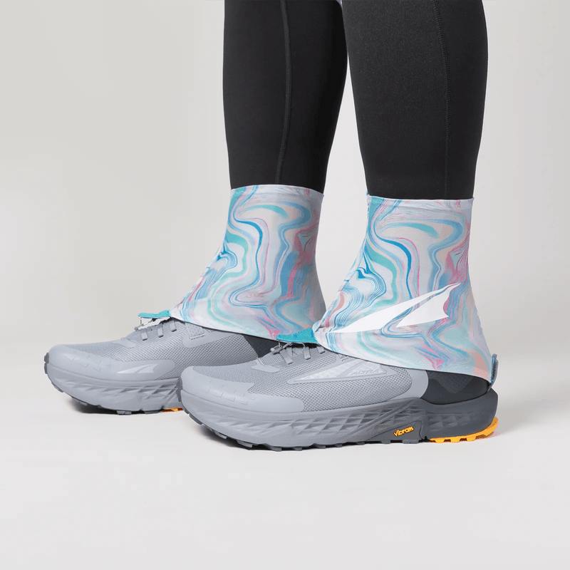 Load image into Gallery viewer, Gray running shoes with colorful socks on a light gray background