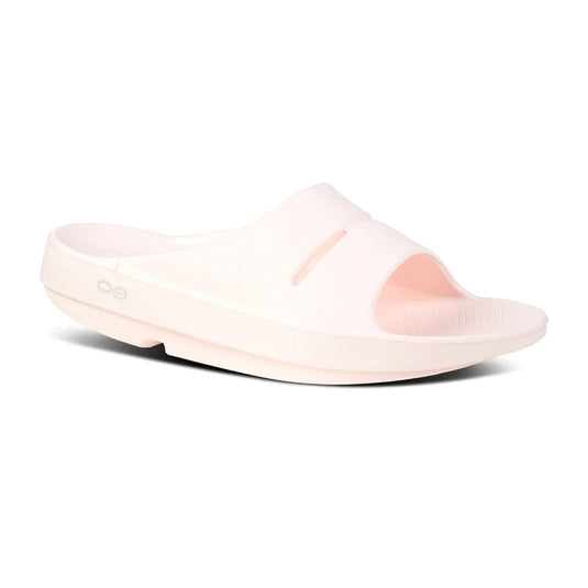 Oofos OOahh Slide sandal with a slip-on design, featuring the brand's logo on the strap.