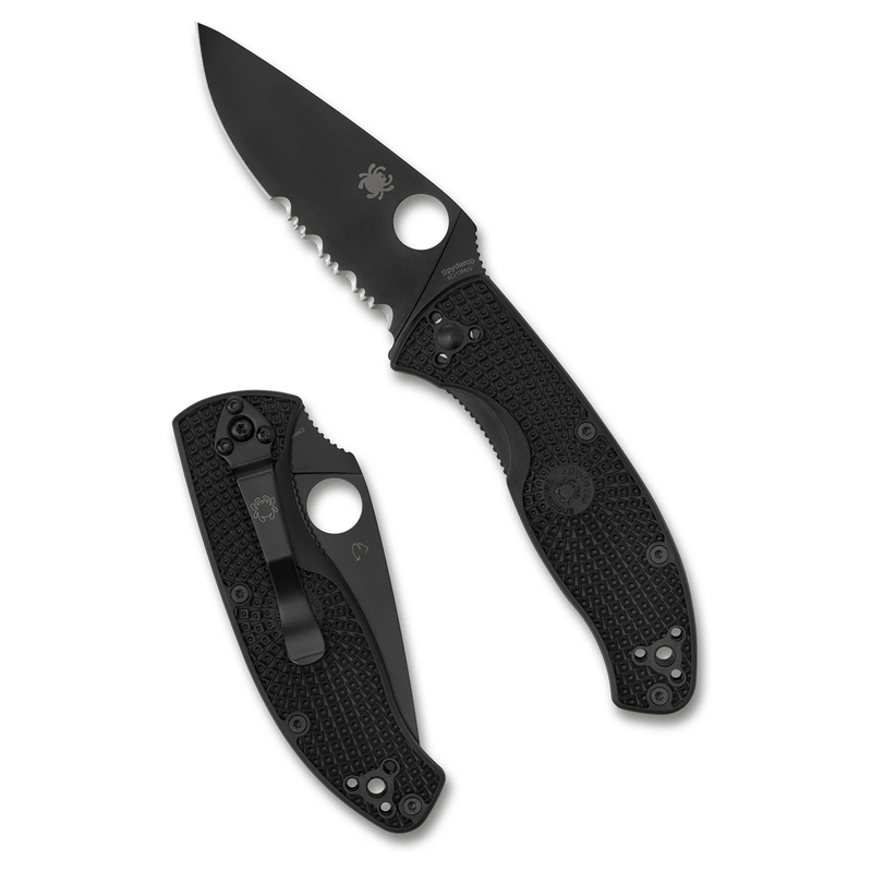 Load image into Gallery viewer, Black folding knife with textured handle on a white background