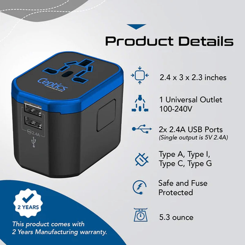 Load image into Gallery viewer, All-In-One International Travel Plug Adapter - 2 USB Ports