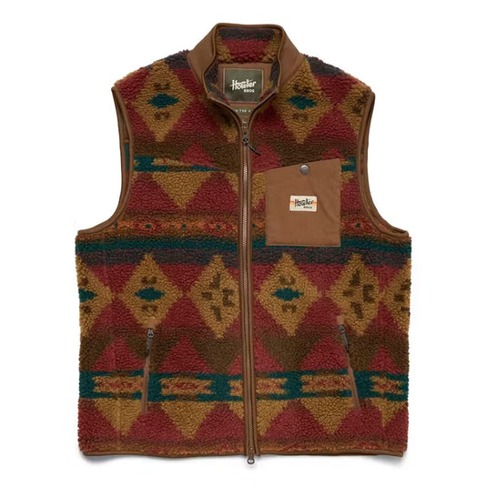 Patterned vest with brand logo on a white background
