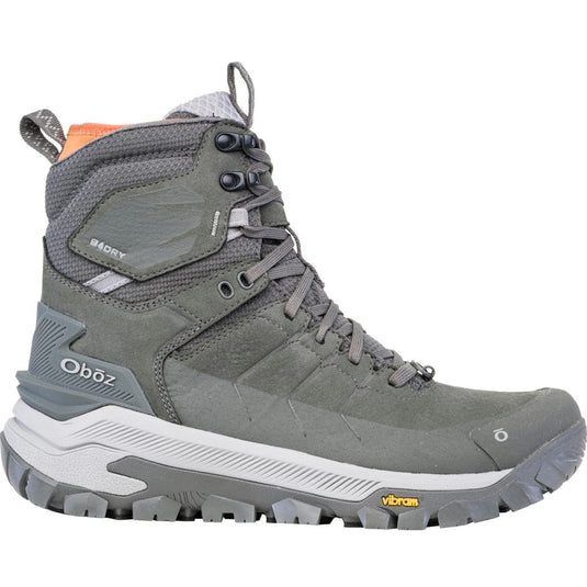 Gray hiking boot with visible branding on a white background