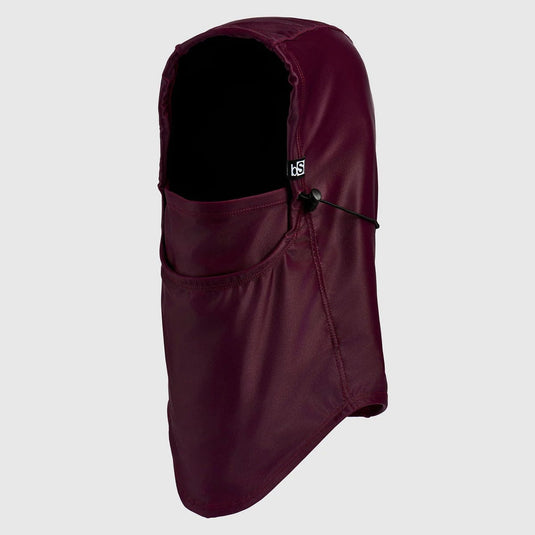 Maroon balaclava with a brand logo on a light gray background