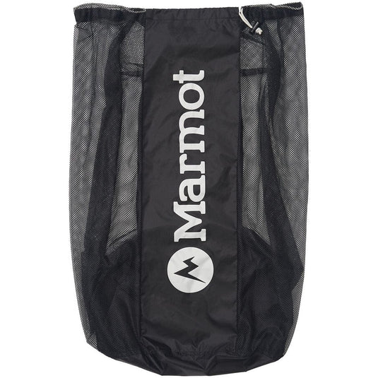 Black drawstring bag with Marmot logo on a white background