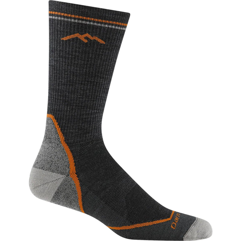 Load image into Gallery viewer, Black sock with orange and gray accents on a white background