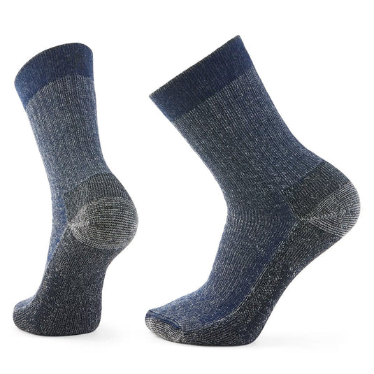 Pair of blue and gray socks on a white background
