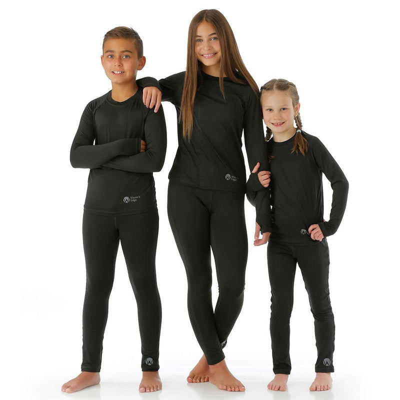 Load image into Gallery viewer, Three children wearing black wetsuits on a white background