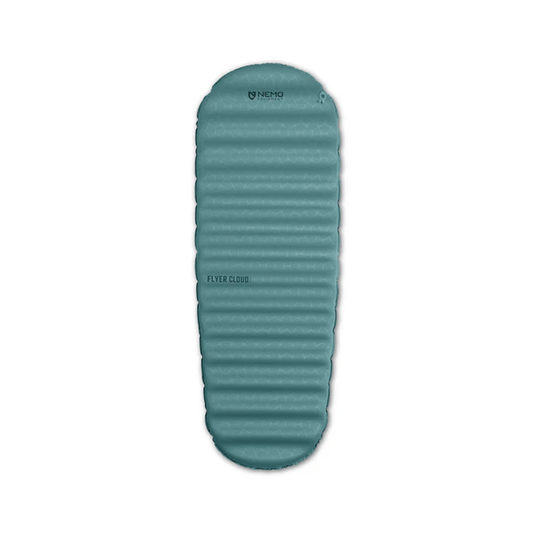 Teal sleeping pad with Nemo branding on a white background